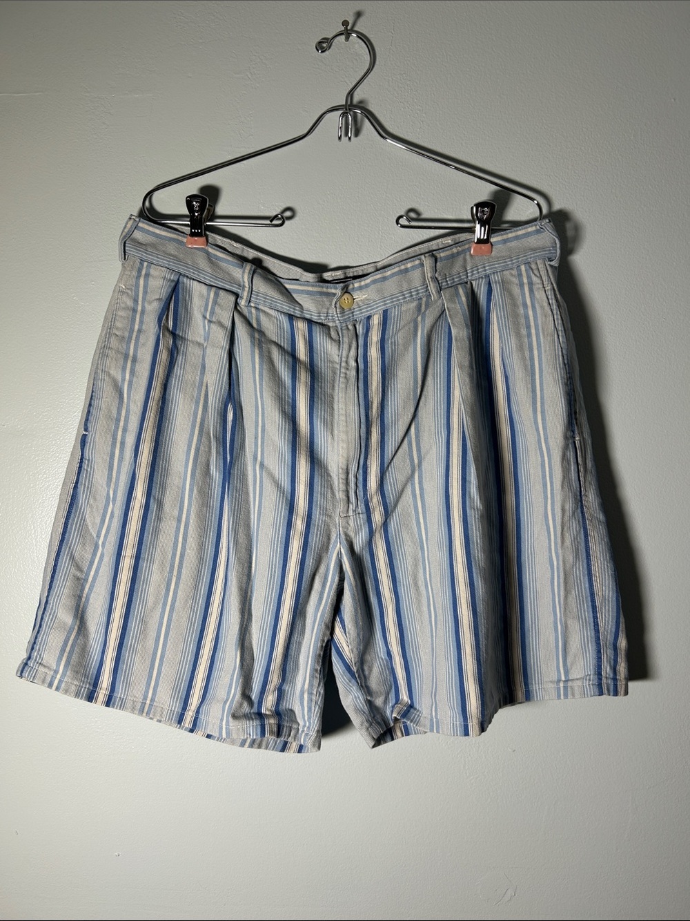 Vintage Ralph Lauren Blue & White Vertical Stripe Pleated Front Shorts